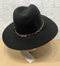 Mud Pie Black Fedora Hat Leopard Band Adjustable NWT