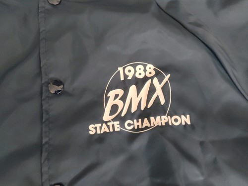 Vtg Satin Bomber Jacket Mens 1988 Michigan BMX State Champion Snap NWOT Sz L - Picture 3 of 21