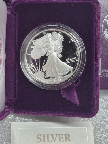 1991-S Proof American Silver Eagle 1 oz .99 w/ Box, OGP &COA