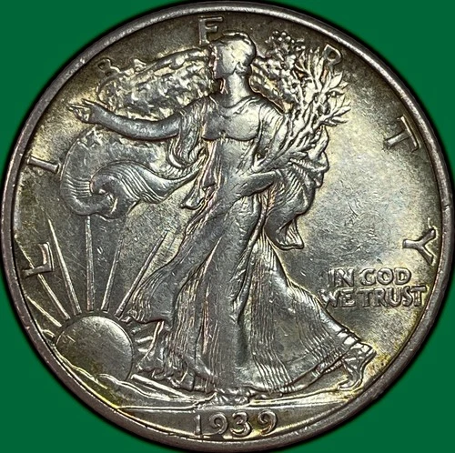 1939-S Walking Liberty Half Dollar Almost Uncirculated AU Coin, Cleaned #36391
