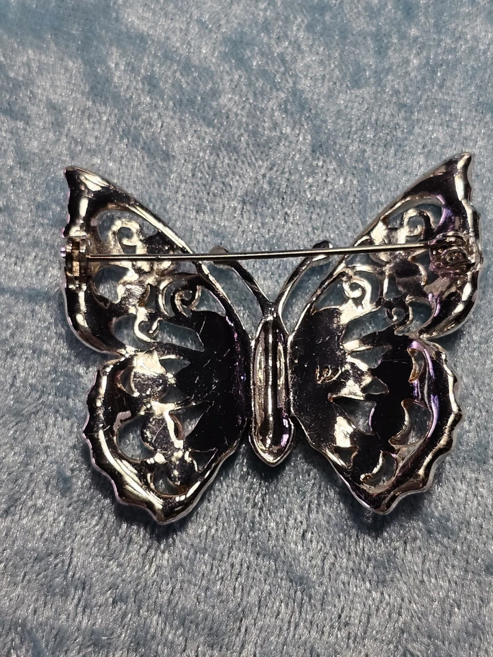 Broche Mariposa Firmado Liz Claiborne Rosa Magnate Cabujón Ojos de Gato Estrás Foto 4 de 4