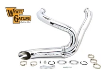 Chrome Wyatt Gatling 2 into 1 Exhaust Pipe Header Kit fits Harley Davidson