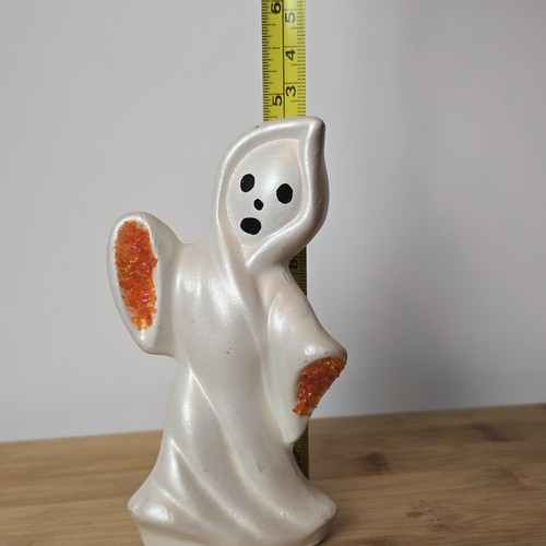 Statuina fantasma perlato vintage anni 60 Halloween gesso 5” vetro schiacciato - Foto 15 di 16