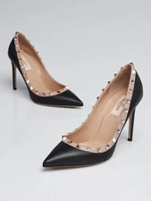 Valentino Garavani Black Leather Rockstud 100 Beige Trim Pump (BRAND NEW)