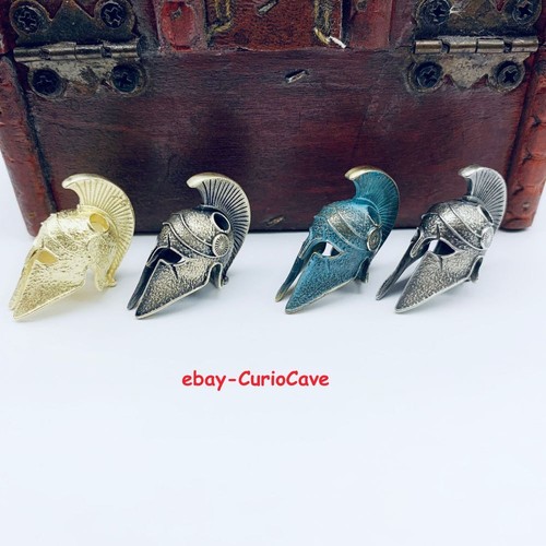 Solid Brass Spartan Warrior Helmet Pendant Antique Soldier Statue Beads Decor - Picture 3 of 14