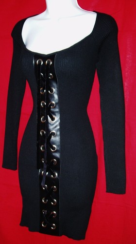 SAY WHAT WOMEN'S SEXY LACE-UP FRONT LONG SLEEVE BODY CON DRESS STRETCHY M NWT - Picture 2 of 12