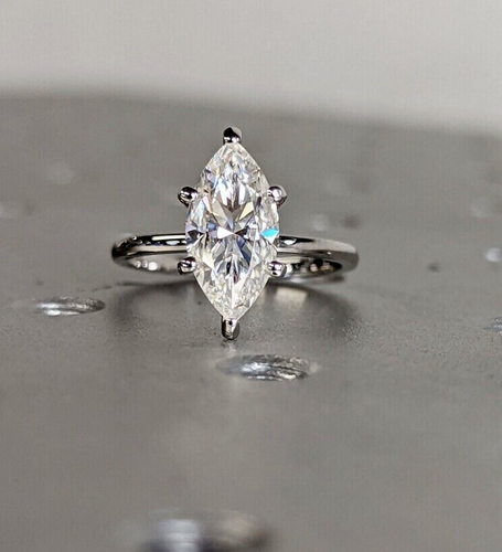 6.10 Ct Certified Marquise Cut White Treated Diamond Solitaire Ring 925 Silver ! - Picture 3 of 9