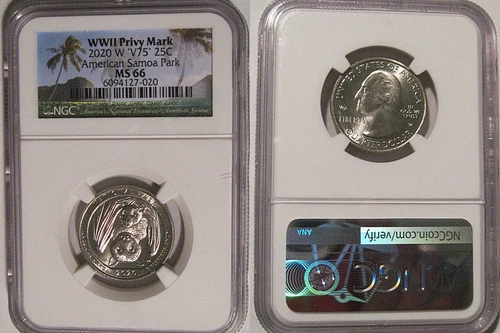 2020 W American Samoa Park NP Quarter 25c NGC MS 66 Privy Mark V75 Bat Coin