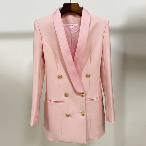 Zweireihiges Mini Blazer Kleid mit Goldknöpfen Freizeit Lang Anzug Jacke Mantel - Bild 2 von 39