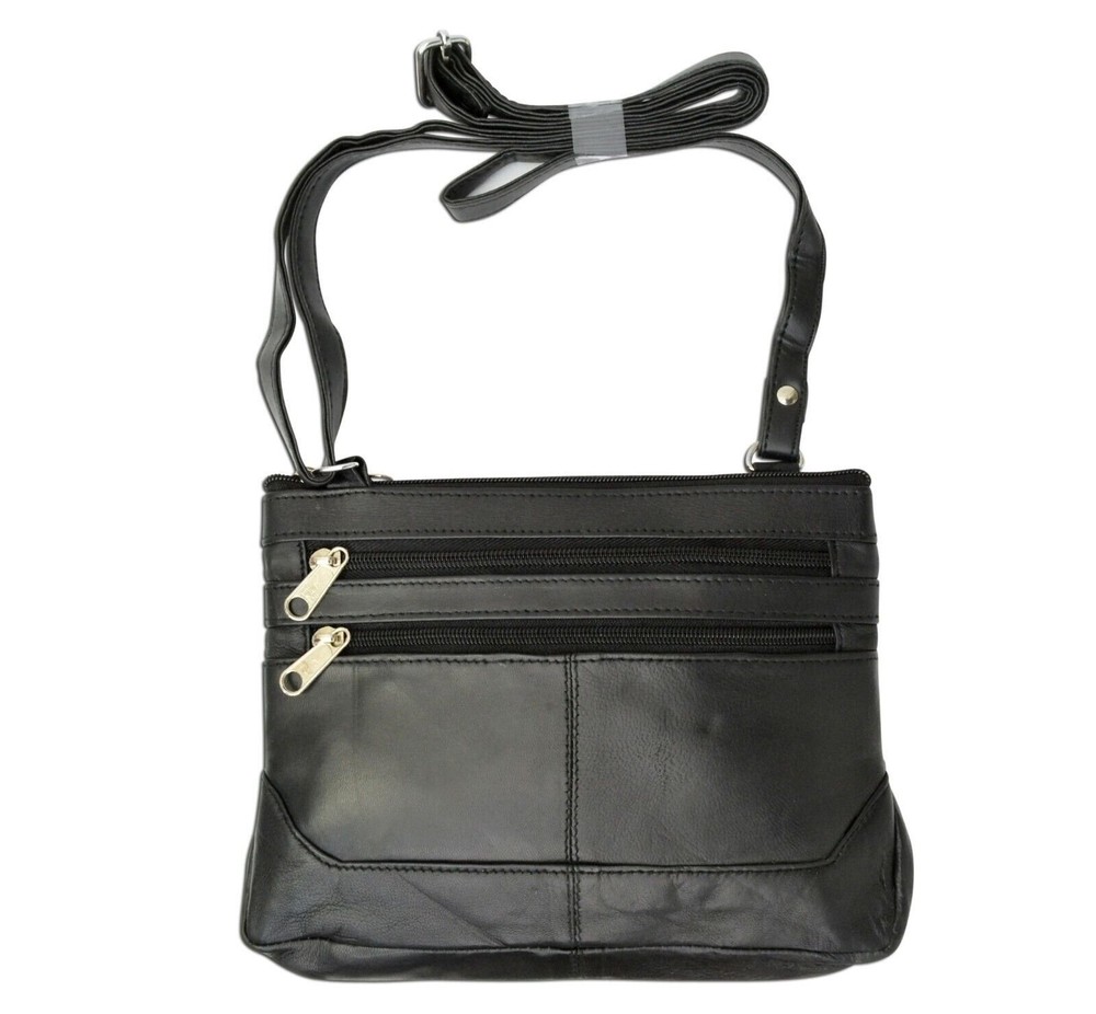 Black Women's Leather Organizer Shoulder Bag Cross Body Handbag by Marshal®
