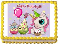 Carino Unicorno Immagine Buon Compleanno Festa Immagine Commestibile Cake Topper Foglio Frosting