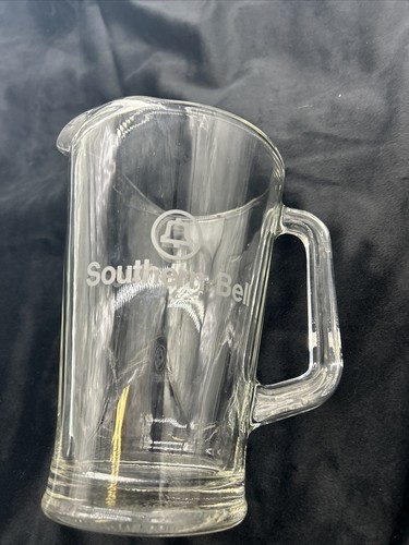 Southern Bell Telephone Vintg Heavy Glass w/White Letters Drinking Pitcher 9” - Picture 2 of 5