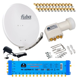 Digital-SAT-Anlage-16-Teilnehmer-FUBA-DAA850G-Multischalter-LNB-FULL-HD-HDTV-4K