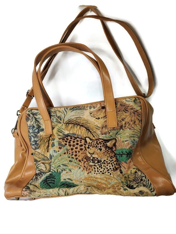 Signature Club A Ladies Tote Bag Safari Tapestry Embroidered Tiger Cheeta Lion