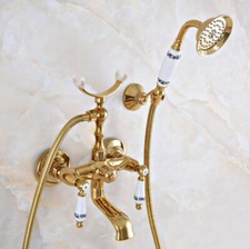 Golden Brass Wall Mount Bathtub Faucet Hand Spray Shower Mixer Water Tap 2na904