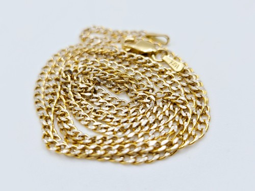 14K Yellow Gold *Hollow Diamond Cut Curb Thin Chain 2 Tone 23.75 Inch x 2 mm - Picture 6 of 7