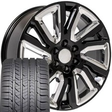 22 Inch Black Chrome 5901 Rims Goodyear Tires Fit Silverado High Country