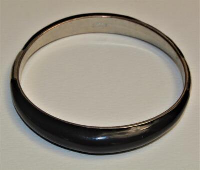 Signed CHICO'S Silvertone Black Enamel 1/2