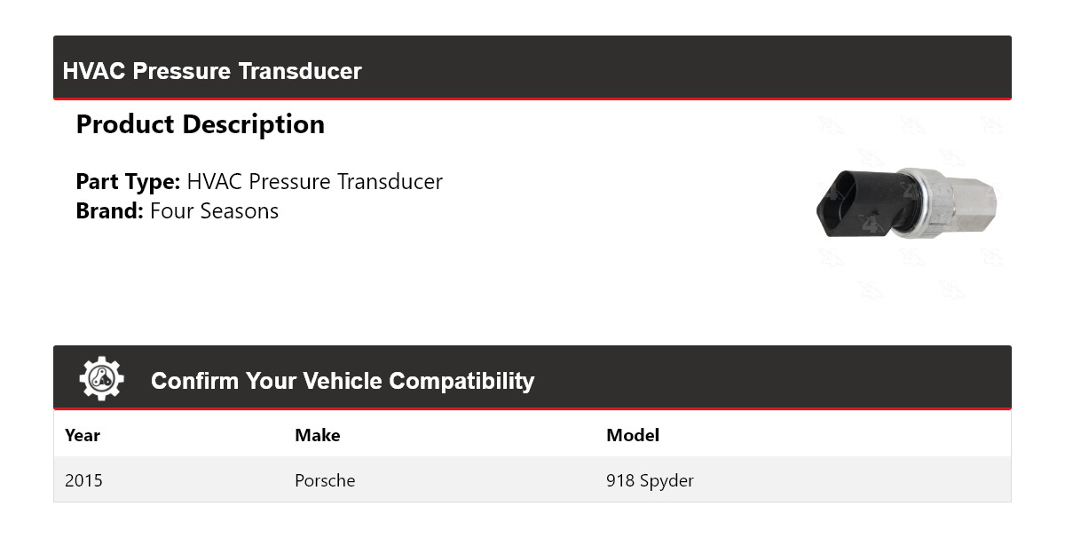 For 2015 Porsche 918 Spyder HVAC Pressure Transducer 4 Seasons