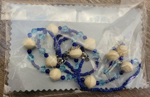Paper Bead 3 Piece Set- Paper Bead Jewelry - Recycled Jewel - Blues and White! - Picture 5 of 6