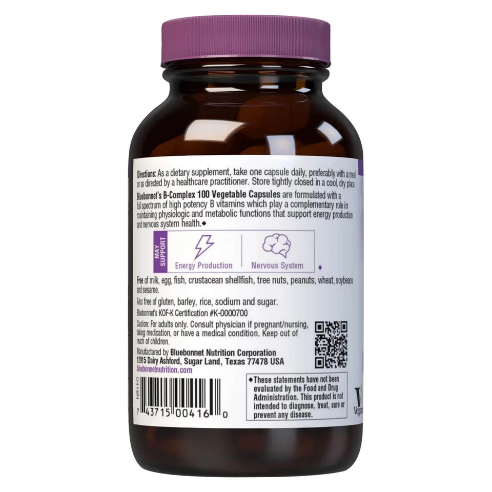 Bluebonnet B-Complex 100 50 Vegetable Capsules, Energy Production - Image 3 of 4