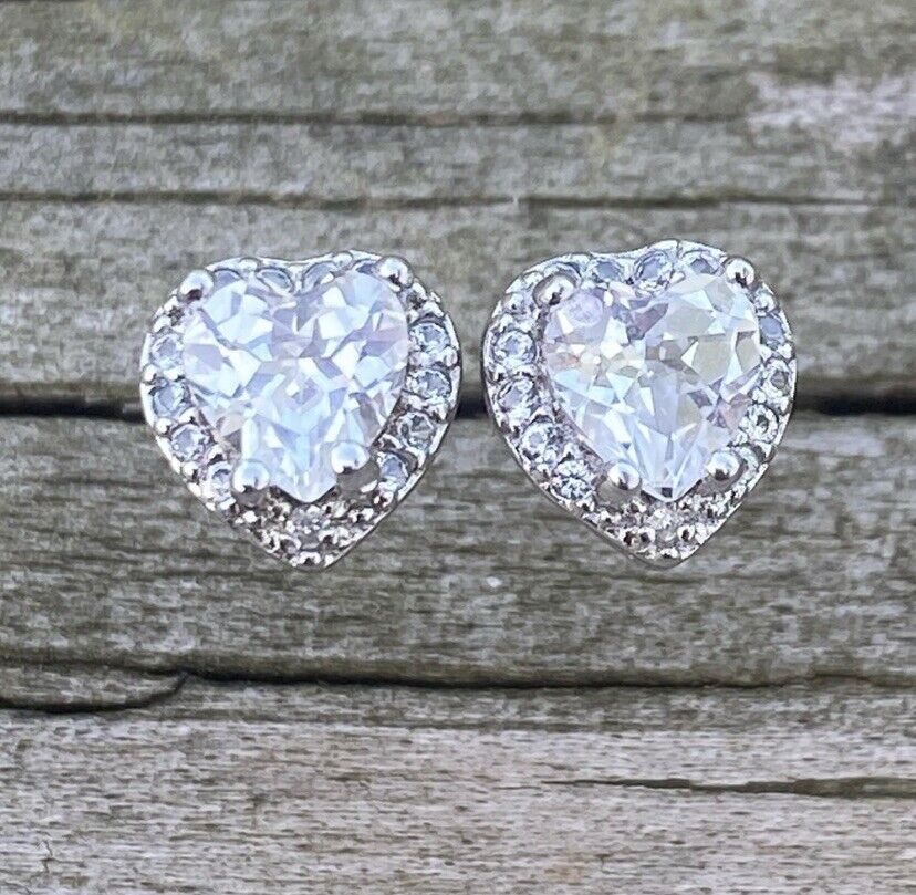 Zircon heart halo earrings .925 Sterling Silver 5 mm heart Zircon heart halo earrings .925 Sterling Silver 5 mm heart