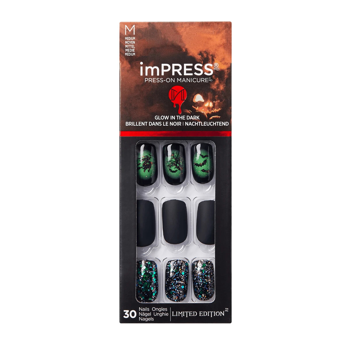 KISS IMPRESS PRESS ON NAILS ONESTEP MANICURE NEW WITCHFUL THINKING MEDIUM LENGTH