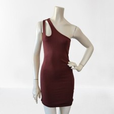 Princess Polly Women's Sleeveless Brown Dress S 4 Ribbed Knit One-Shoulder Mini