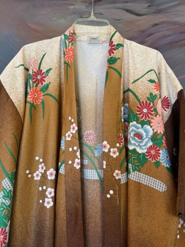 Japanese Kimono Robe w/ Tie Floral & Peacocks Size 56 US Size M - Picture 5 of 11