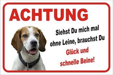 Schild S0417 Achtung Beagle "Ohne Leine" 15x20 - 60x40cm Hund Türschild Vorsicht