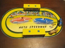 1930's Automatic Toy Co. Auto Speedway tin litho racetrack toy with car's & keys