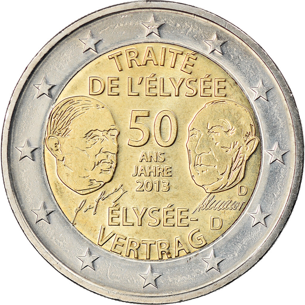 Piece 2 Euros Traité De L Elysée 2013 913912] GERMANY - FEDERAL REPUBLIC, 2 Euro, Traité de l'Elysée, 2013,  Munich | eBay