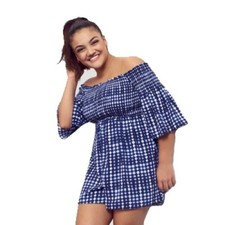 ob·sess Short Sleeve Romper Blue White Dress by Laurie Hernandez Women Size PXL