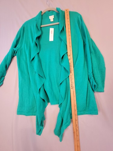 Chicos Waterfall Fabulous Ruffle Cardigan Sweater Sz 2 Large Congo Green New - Picture 8 of 11