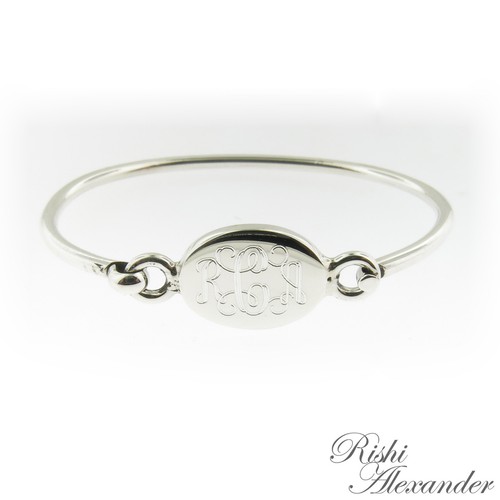 Monogrammed 925 Sterling Silver Oval Baby Bracelet Personalized Engraved - 第 1/8 張圖片