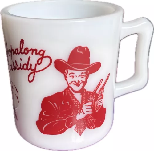 Vintage Cowboy Hopalong Cassidy White Milk Glass D-Handle Coffee Cup Mug