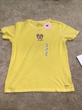 Life Is good Women’s T-shirt, Crusher Scrappy Flip Flops, Sunny, NWT, SMALL