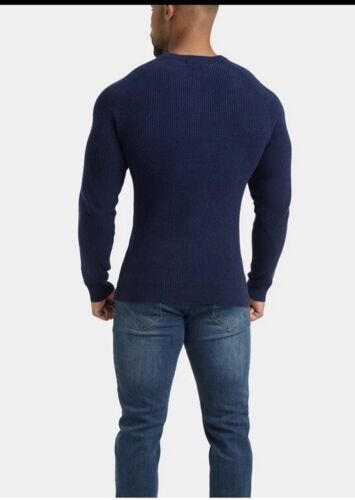 tailored athlete mens textured cotton crew Neck jumper sweater Navy Small Gym - Picture 6 of 10