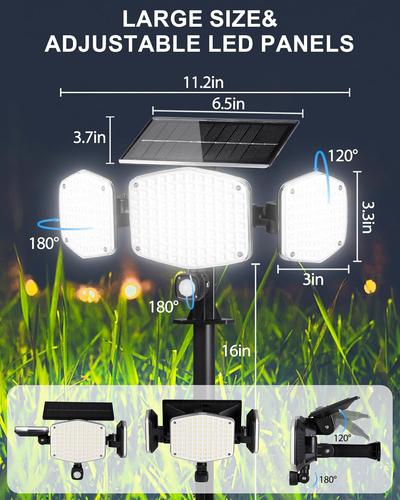 Solar Motion Sensor Outdoor Lights with Stakes, 208 LED Super Bright IP65 Waterp - Picture 4 of 8