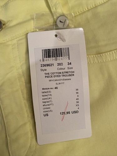NWT Golfino The Cotton Stretch Piece Dyed Slim Fit trousers  Bright Yellow 4 - Picture 1 of 6