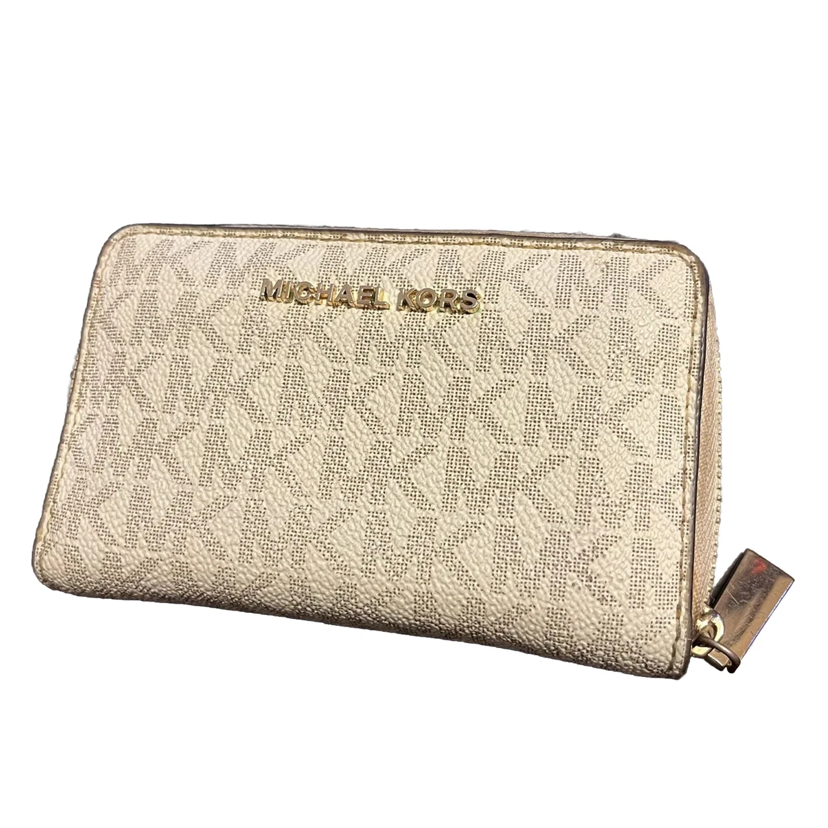 Michael Kors White Jet Set Small Signature Zip Around Card Case  32F9GJ6D0B149