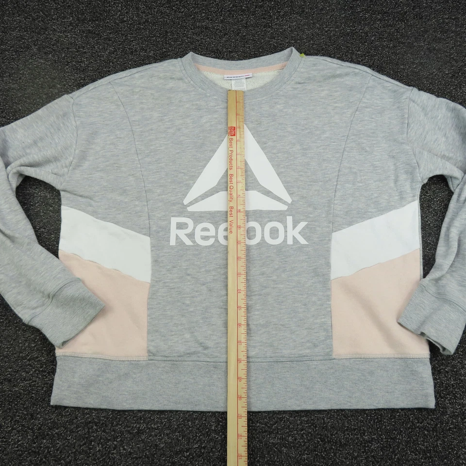 Camisa Reebok Mujer Grande Gris y Blanco Manga Larga Correr Entrenamiento Gimnasio Damas Foto 4 de 4