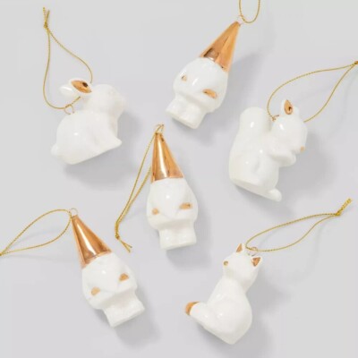 6pc Ceramic Animal and Gnome Christmas Tree Ornament Set - Wondershop 