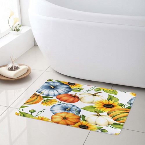 Fall Leaf Yellow Sunflower Orange Pumpkin Shower Curtain Set for Bathroom Decor - Imagen 3 de 17