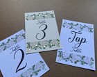 Blush pink ivory roses TABLE NUMBER cards Eucalyptus leaf sage greenery wedding