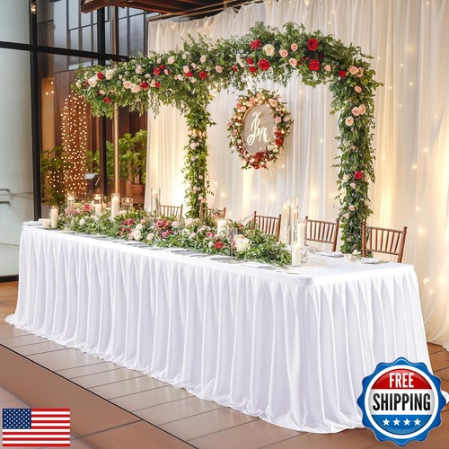 17ft Long White Table Skirt for Rectangle Tables Decorations - Wrinkle Resist - Imagen 3 de 5