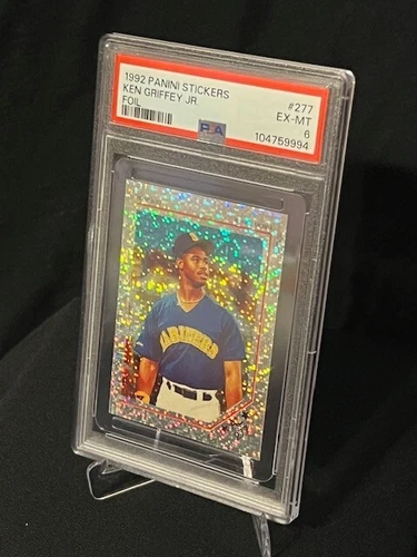 Ken Griffey Jr. Card 1992 Panini Stickers Foil #277 PSA 6 EX-MT Seattle Mariners