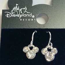 Vintage Disney Mickey Mouse Ears Earrings Crystal Charms Silver Plated Signed