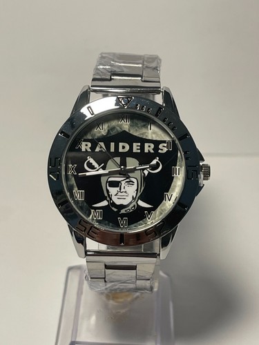 Las Vegas Raiders NFL Team Logo Stainless-Steel Link Silver Men's Watch NEW - Picture 8 of 8