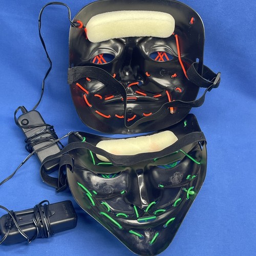 Purge Halloween Mask LED Glow Light Up PAIR Of 2 Red & Green 100% TESTED Cosplay - Picture 13 of 15